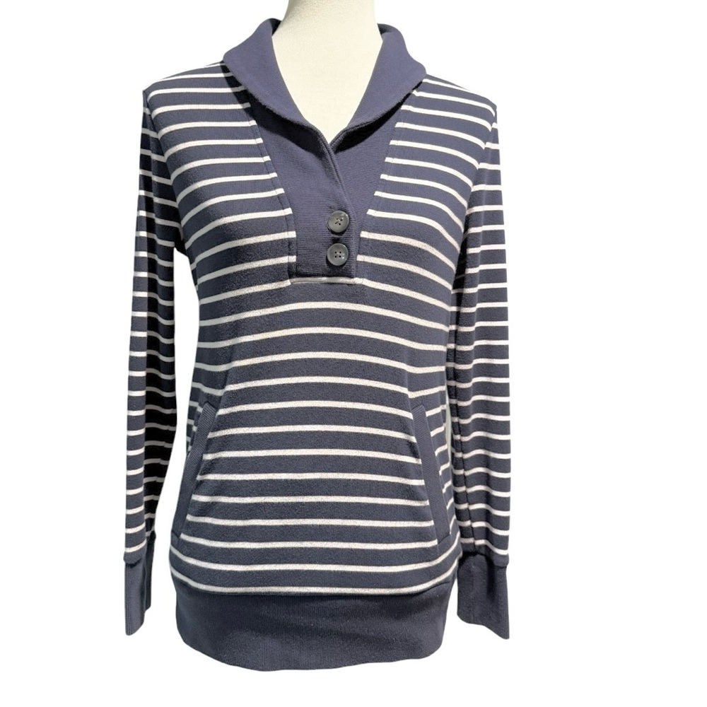 Banana Republic Navy and White Striped Cowl Neck Shirt, Size M